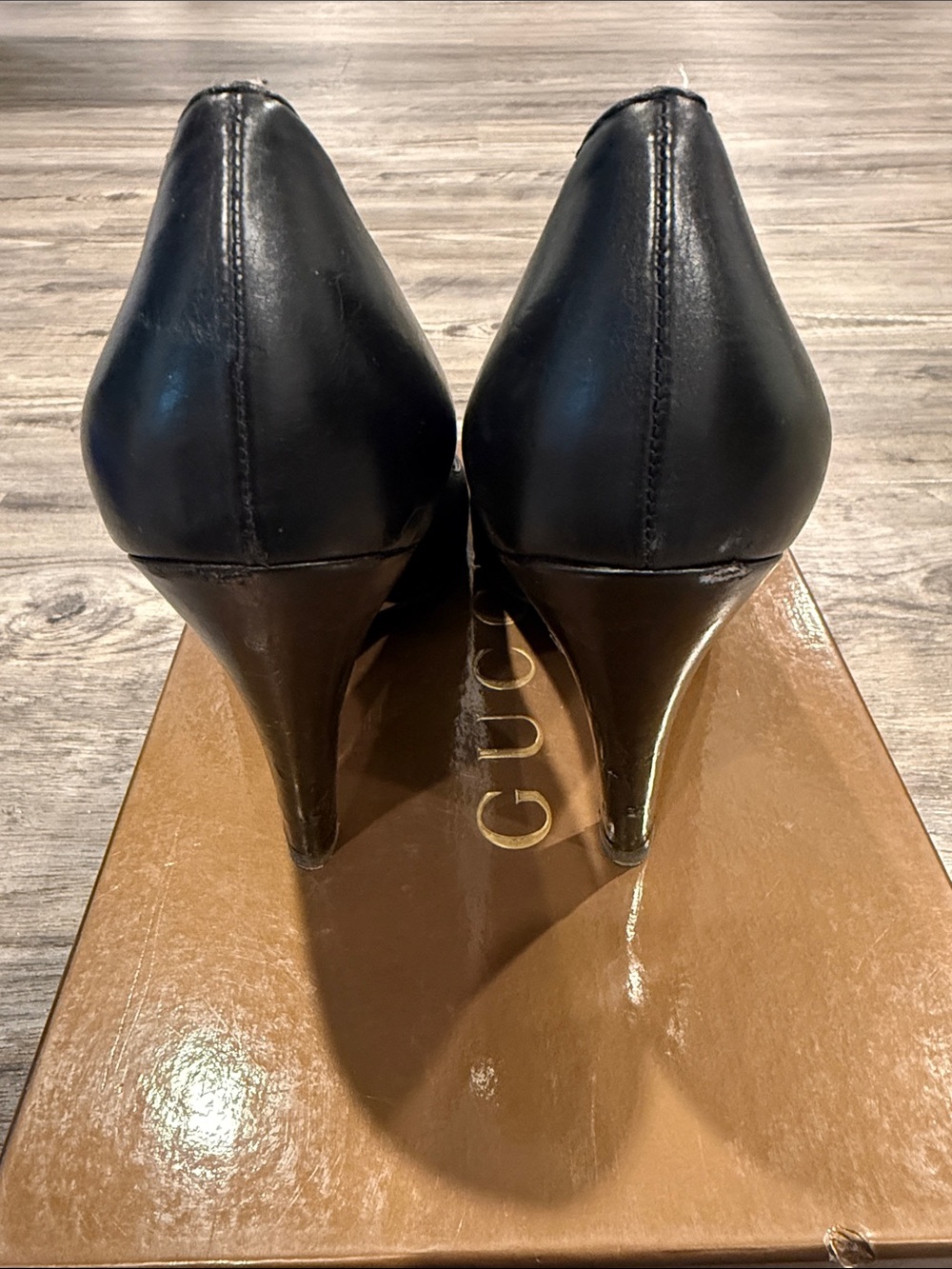 Vintage Gucci Babouska Heart Crest Black Leather Pumps Heels Italy Sz 39 Women’s - Picture 6 of 16